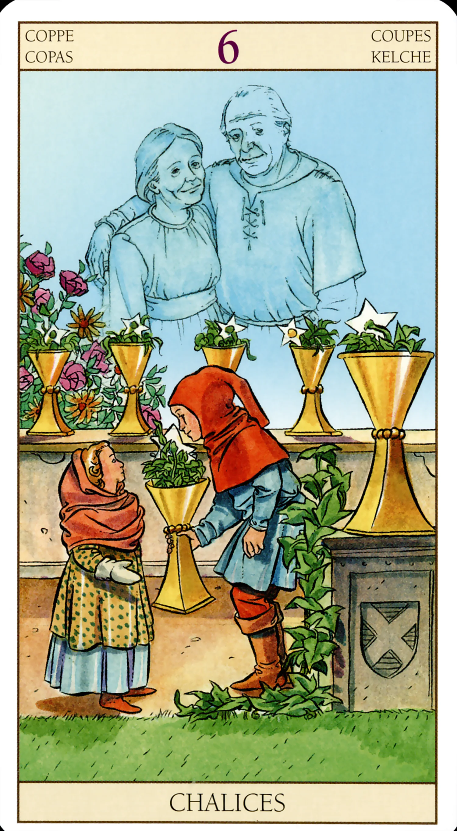 Six of Cups card from the Tarot of the New Vision deck by Lo Scarabeo