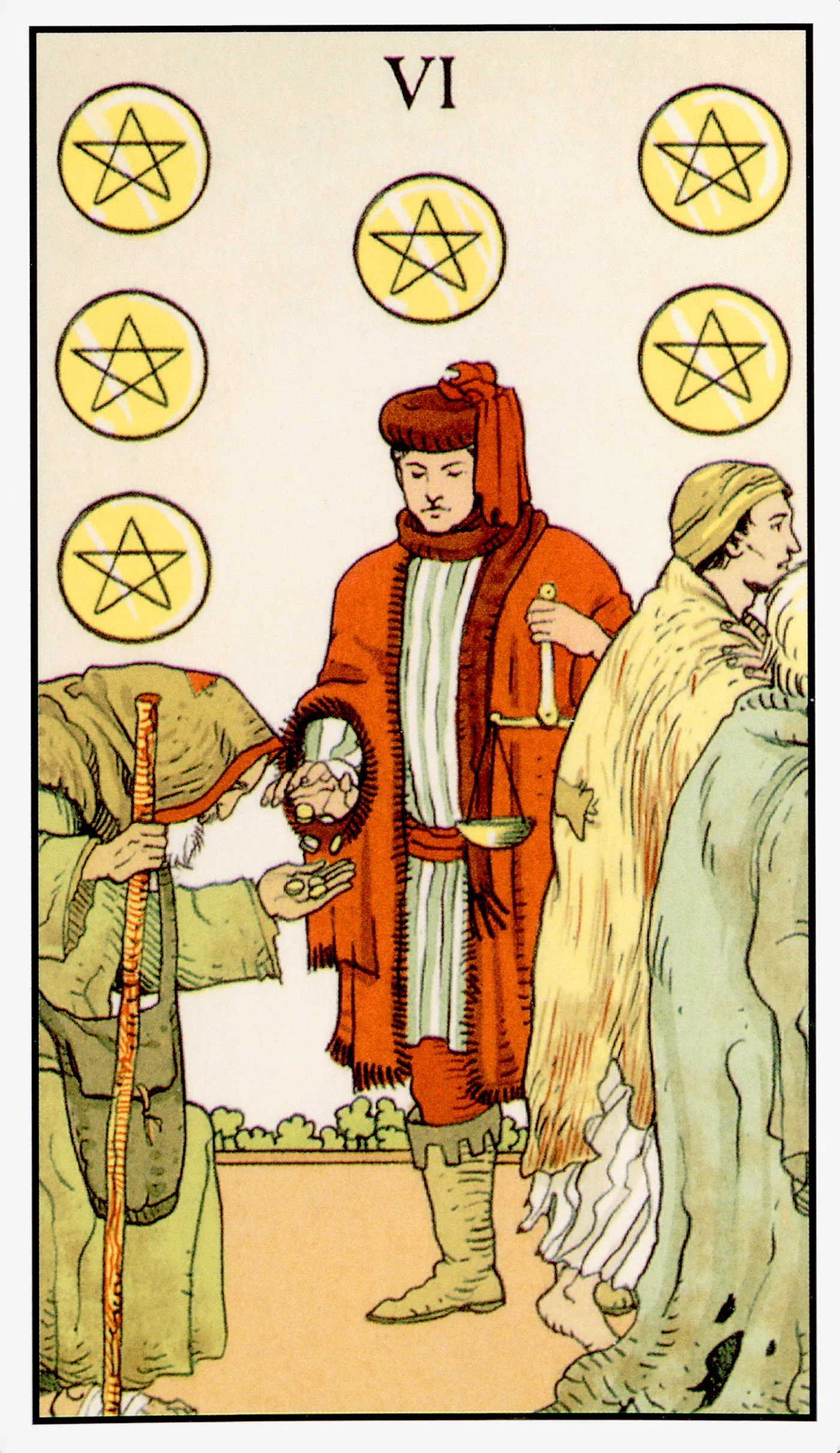 Six of Pentacles card from the After Tarot deck by Lo Scarabeo