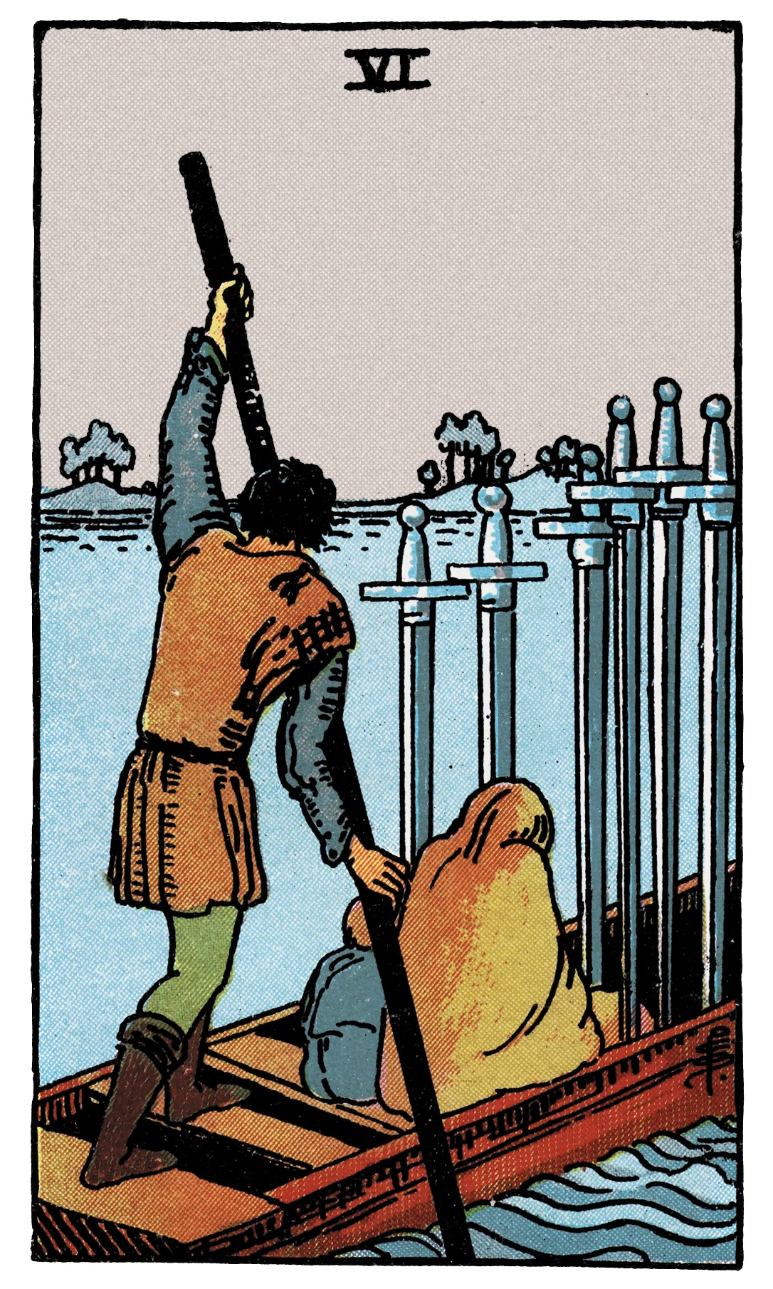 Six of Swords card from the Rider-Waite-Smith Tarot deck by Rider