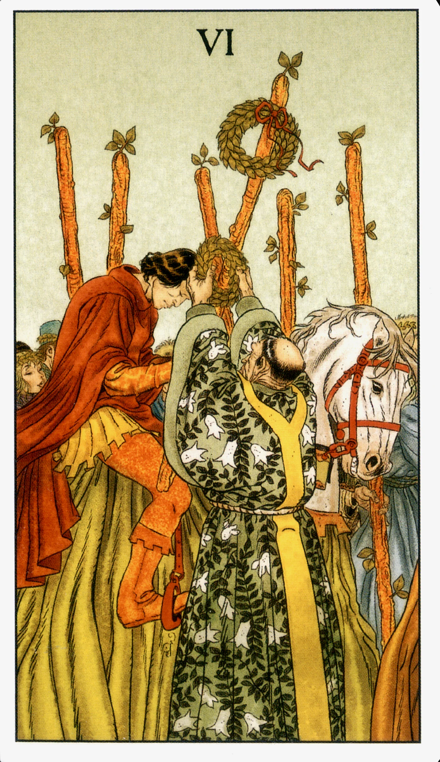 Six of Wands — Before Tarot by Lo Scarabeo Six of Wands card from the Before Tarot deck by Lo Scarabeo