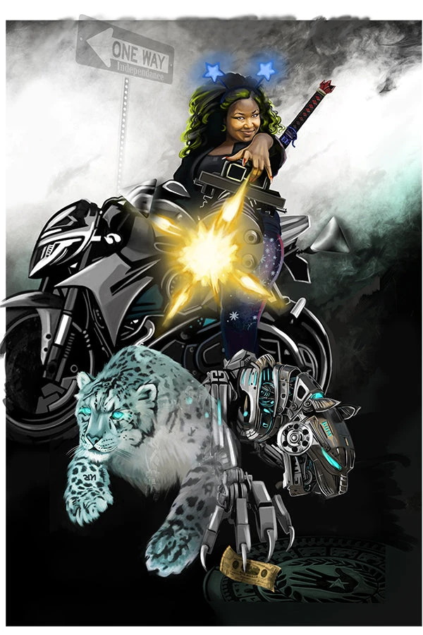 The Ride (The Chariot) card from the Sixth World Tarot deck by Echo Chernik