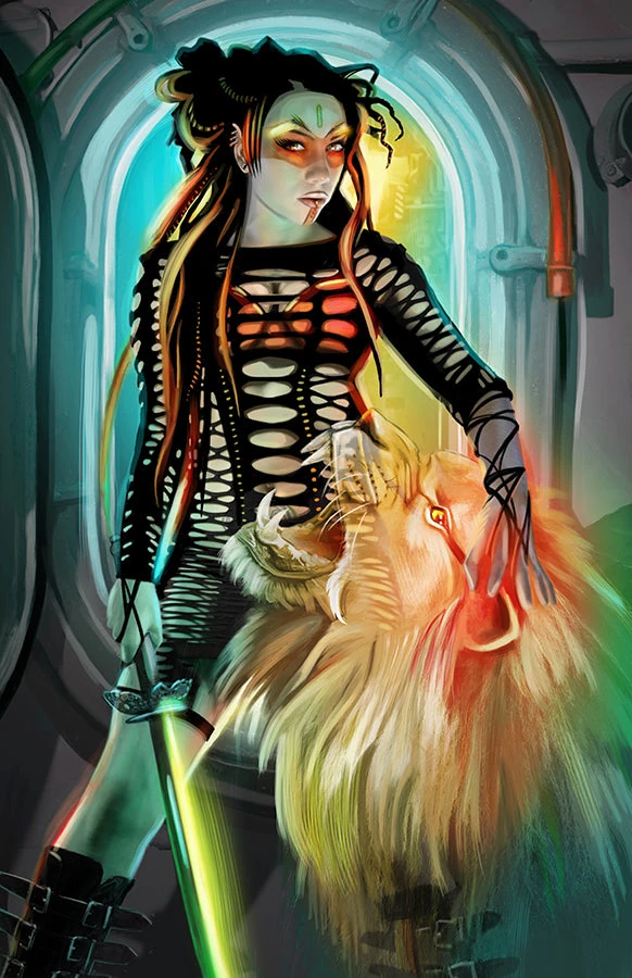 Discipline (Strength) card from the Sixth World Tarot deck by Echo Chernik