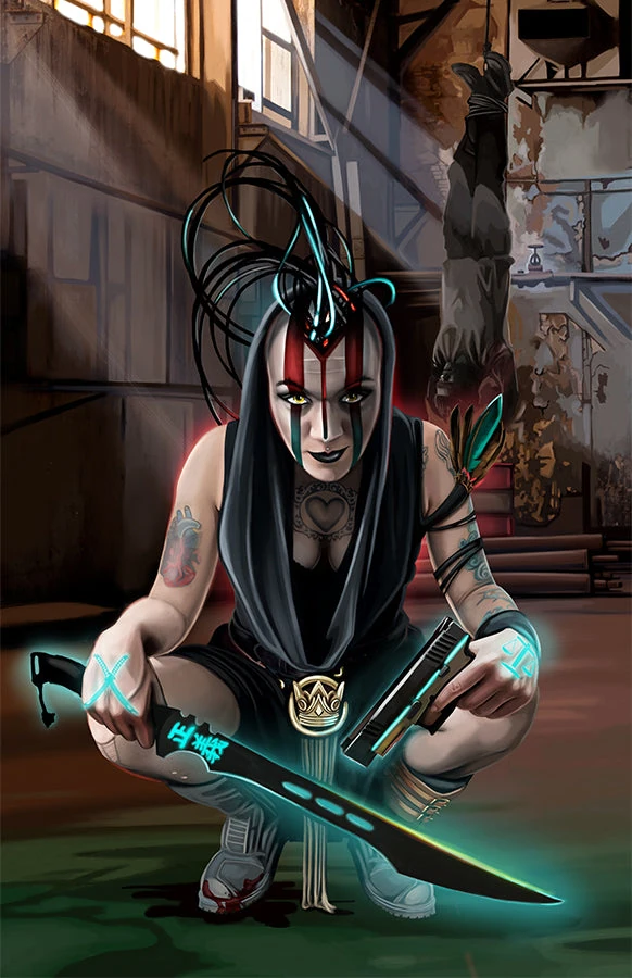 Vigilante (Justice) card from the Sixth World Tarot deck by Echo Chernik