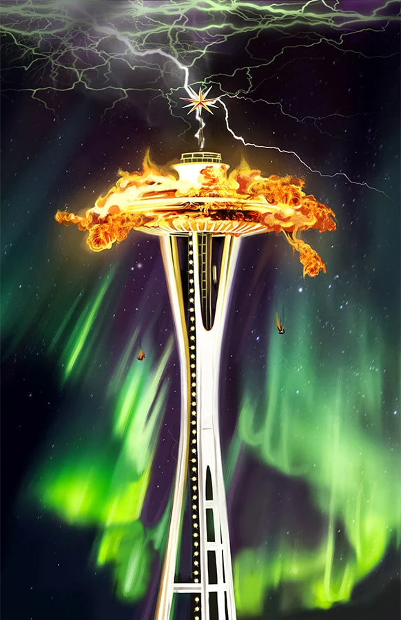 The Tower card from the Sixth World Tarot deck by Echo Chernik