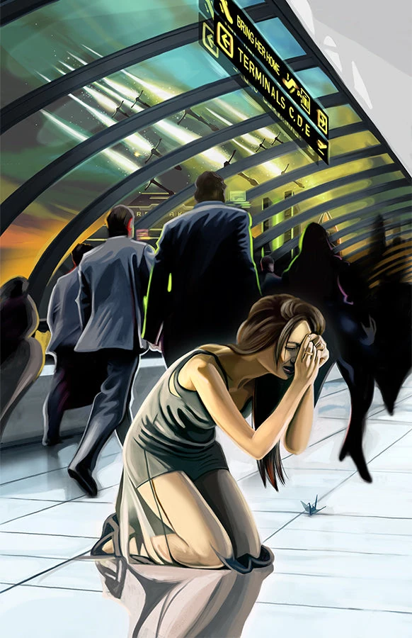Nine of Blades card from the Sixth World Tarot deck by Echo Chernik
