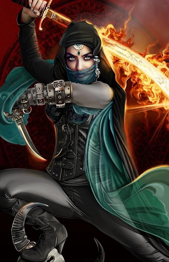 Queen of Blades card from the Sixth World Tarot deck by Echo Chernik