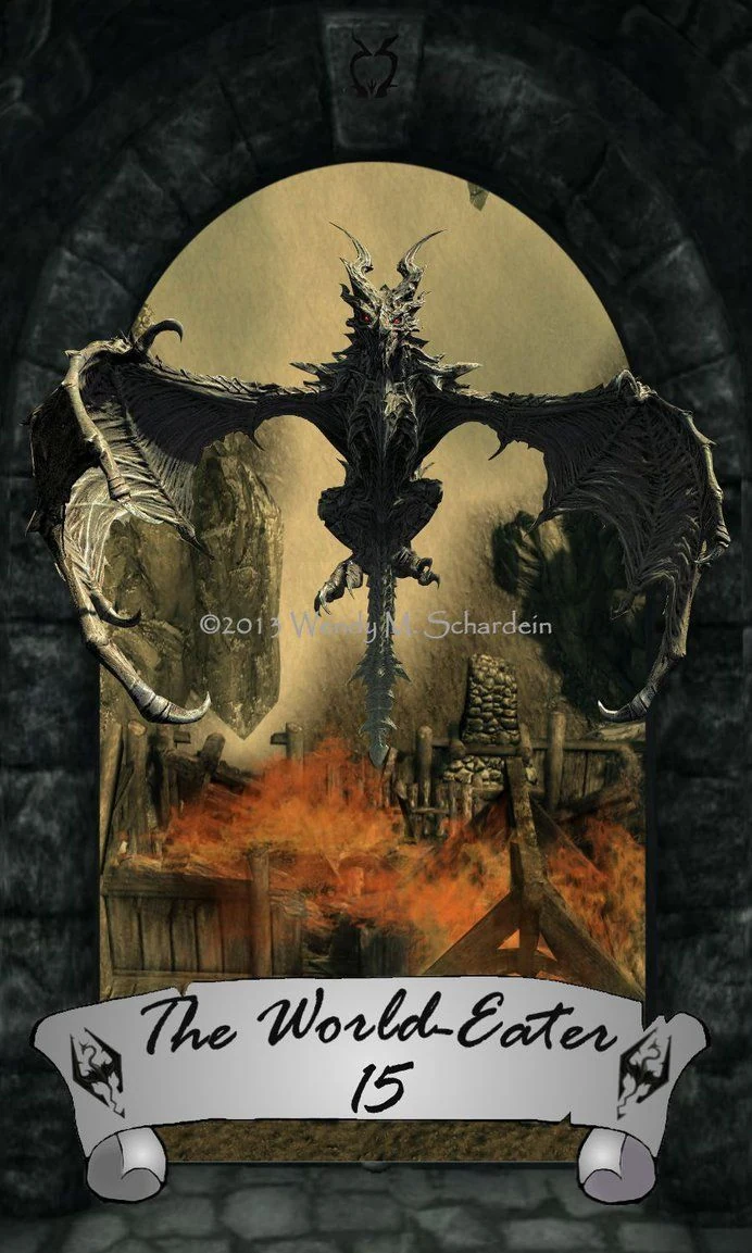 The World-Eater card from Wendy M. Schardein’s Skyrim Tarot deck