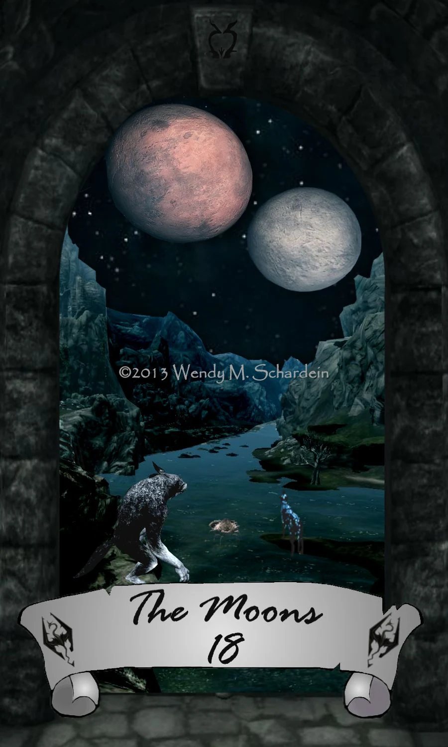 The Moons card from Skyrim Tarot by Wendy M. Schardein