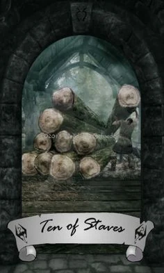 Ten of Staves card from Skyrim Tarot by Wendy M. Schardein