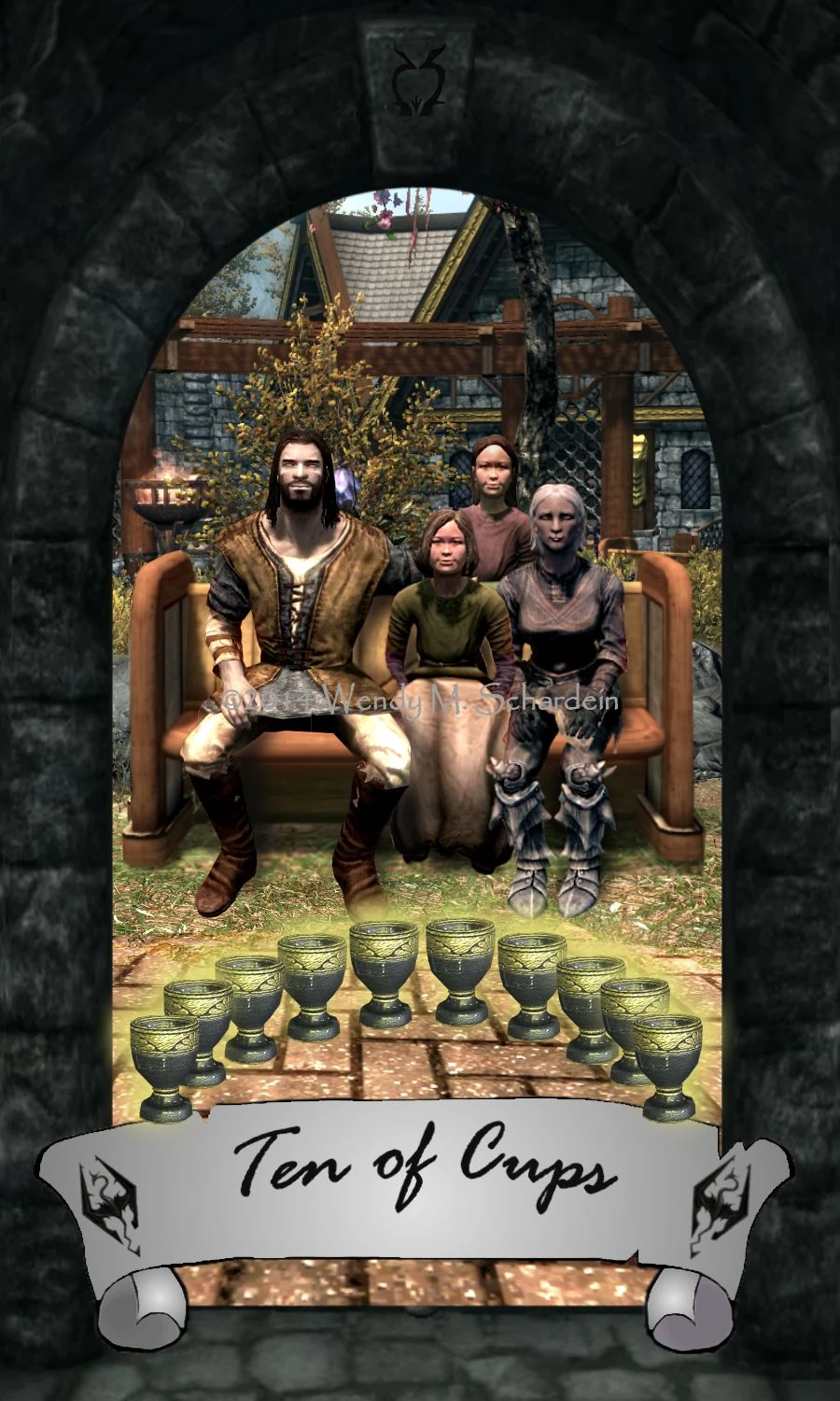Ten of Cups card from Skyrim Tarot by Wendy M. Schardein