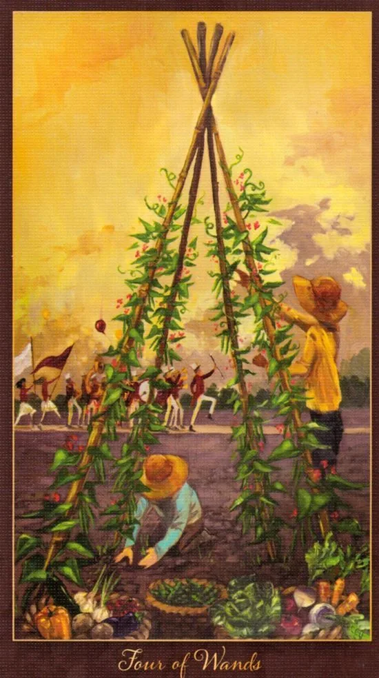 4 of Wands card from the Slow Tarot deck