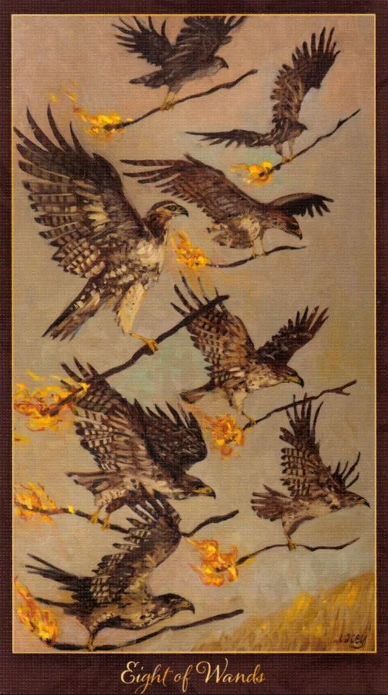 8 of Wands card from the Slow Tarot deck