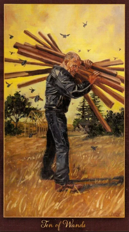 10 of Wands card from the Slow Tarot deck