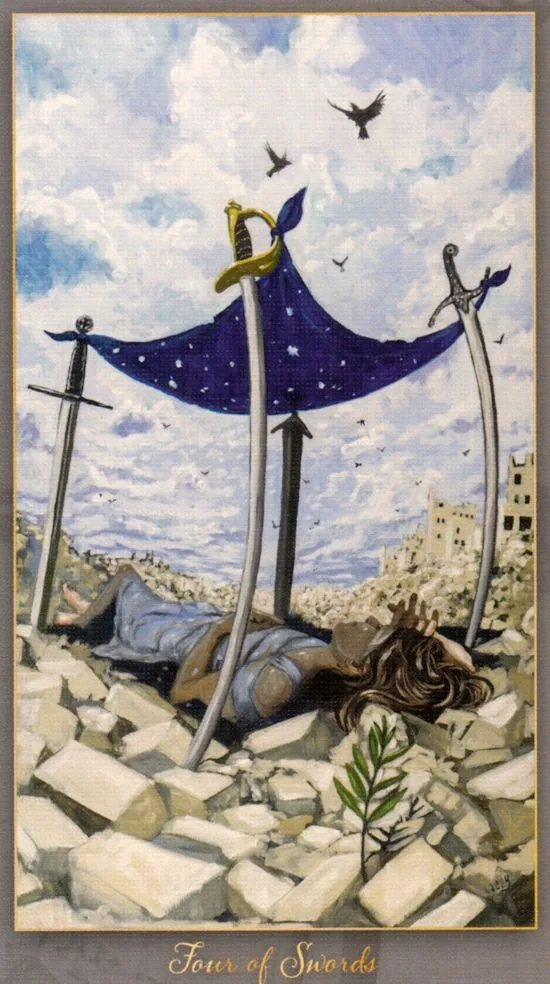 4 of Swords card from the Slow Tarot deck