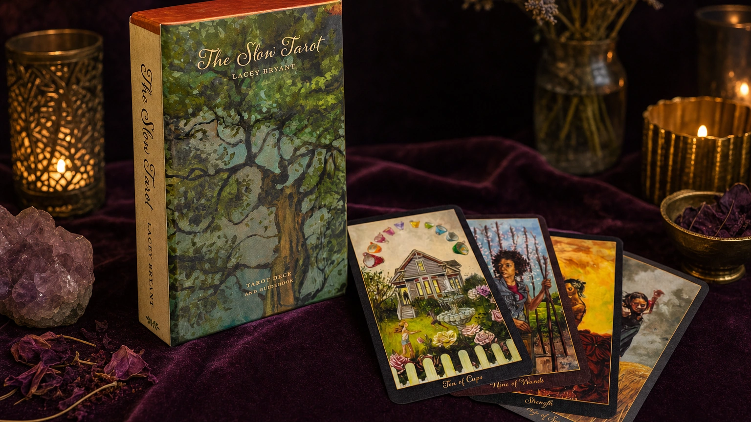 Slow Tarot deck product box lifestyle photo