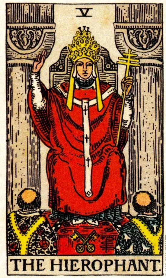 The Hierophant card from the Smith Waite Tarot deck