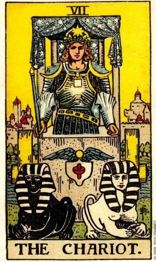 The Chariot card from the Smith Waite Tarot deck