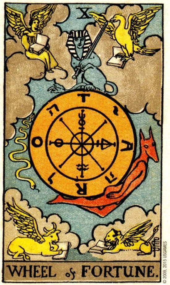 Wheel of Fortune card from the Smith Waite Tarot deck