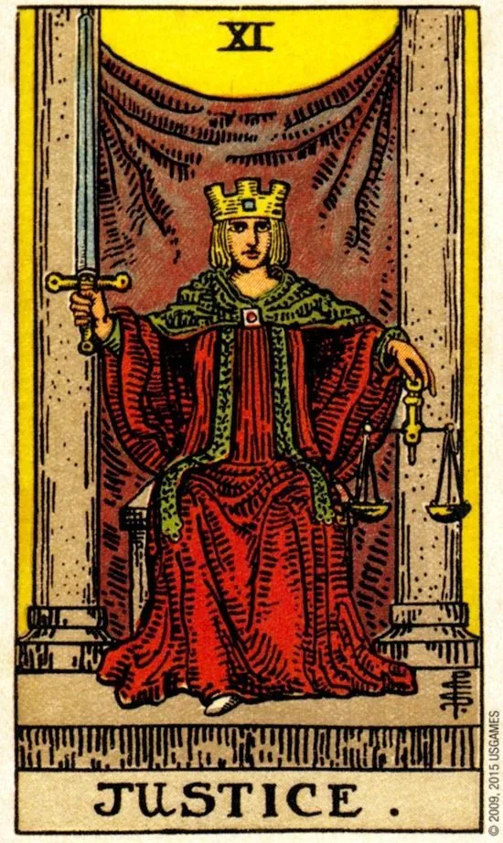 Justice card from the Smith Waite Tarot deck