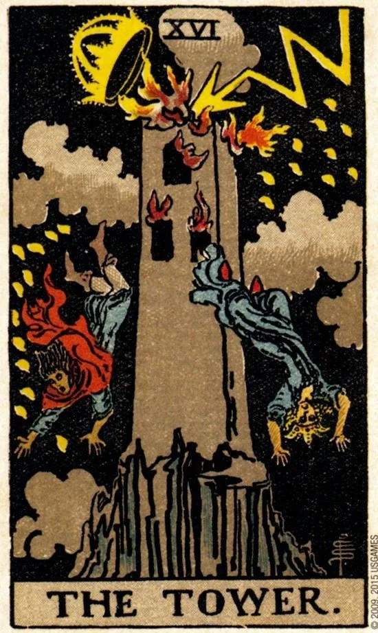 The Tower card from the Smith Waite Tarot deck