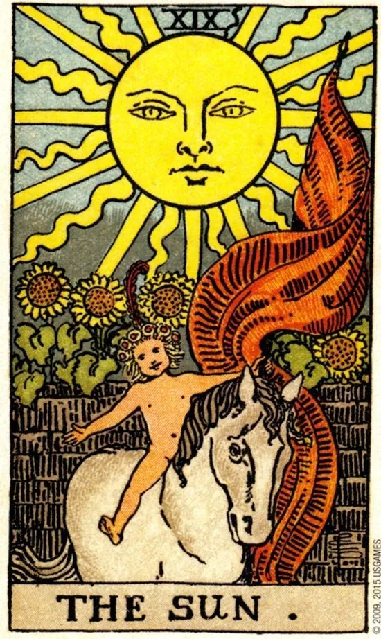 The Sun card from the Smith Waite Tarot deck