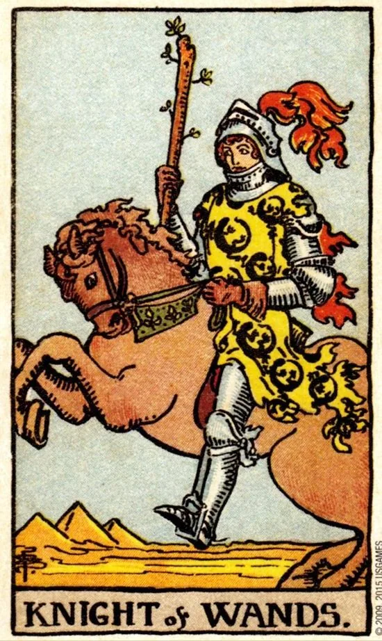 Knight of Wands card from the Smith Waite Tarot deck