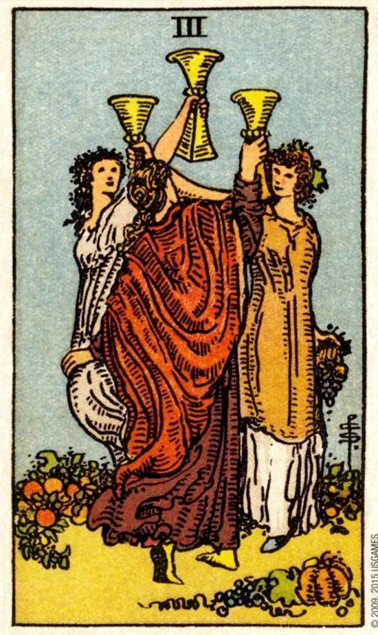 3 of Cups card from the Smith Waite Tarot deck