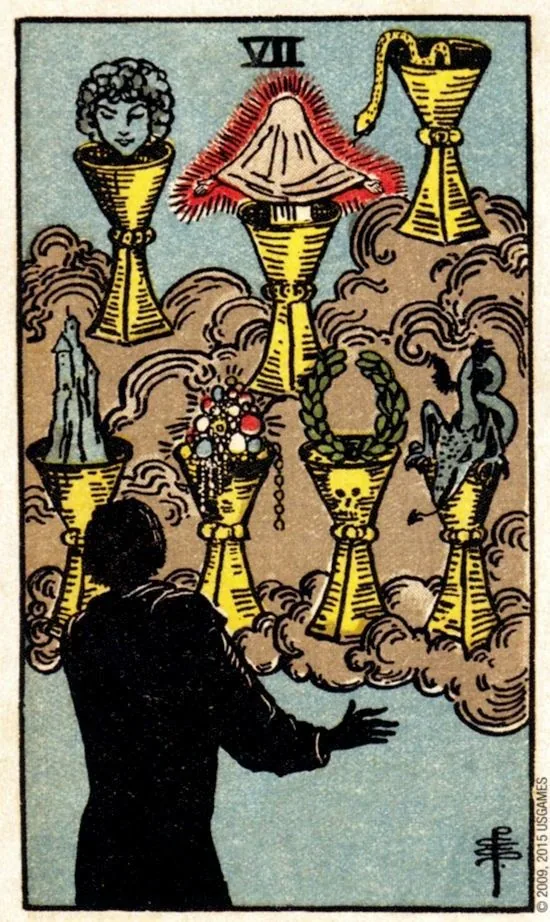7 of Cups card from the Smith Waite Tarot deck