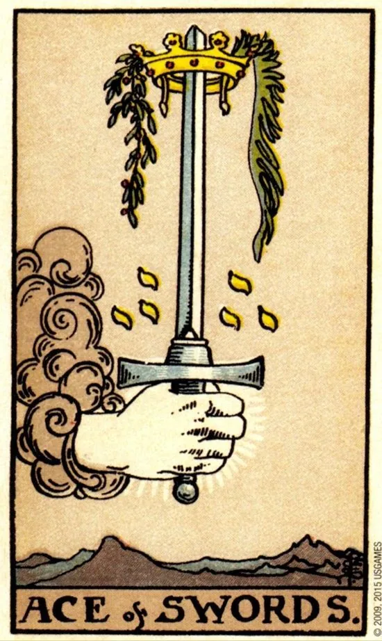Ace of Swords card from the Smith Waite Tarot deck