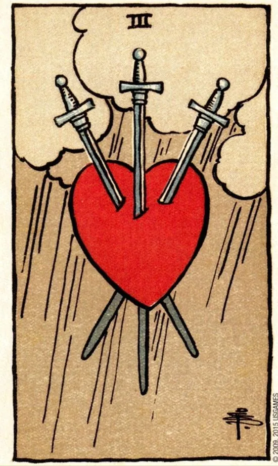 3 of Swords card from the Smith Waite Tarot deck