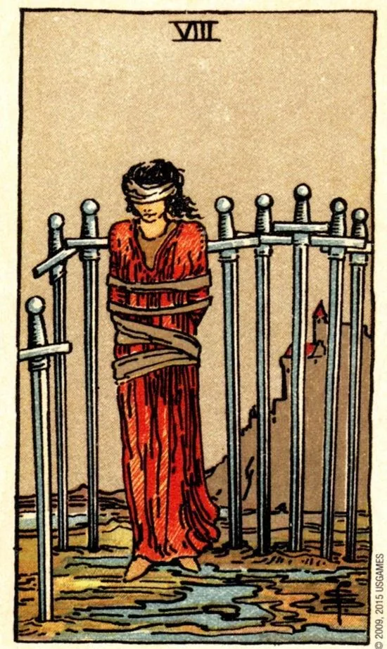 8 of Swords card from the Smith Waite Tarot deck
