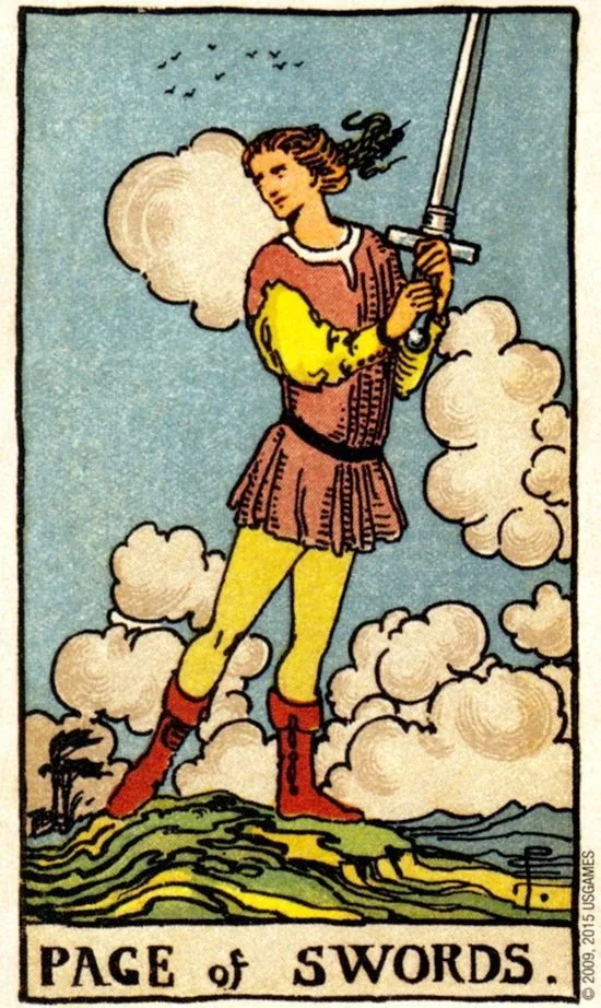 Page of Swords card from the Smith Waite Tarot deck