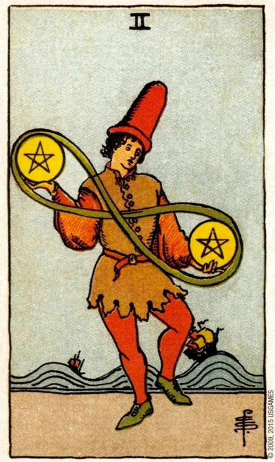 2 of Pentacles card from the Smith Waite Tarot deck