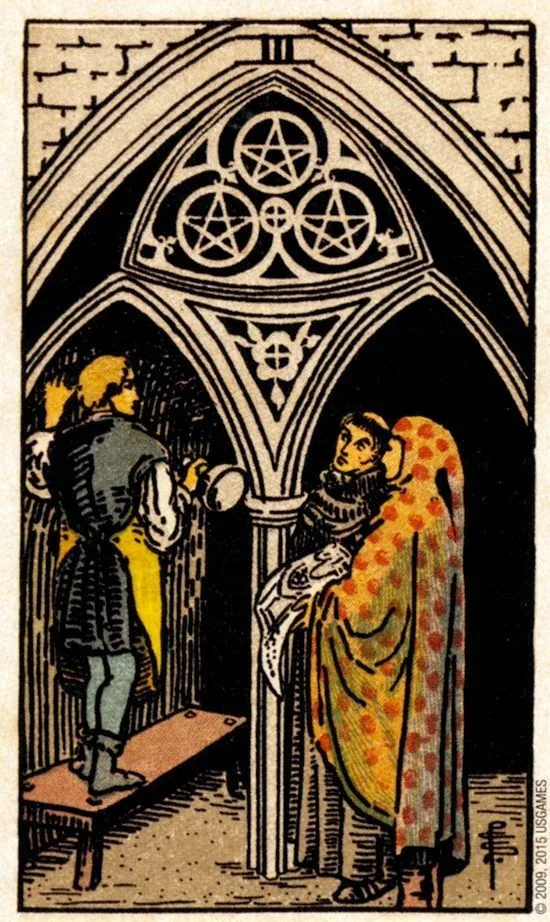 3 of Pentacles card from the Smith Waite Tarot deck