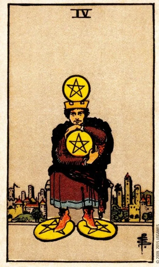 4 of Pentacles card from the Smith Waite Tarot deck