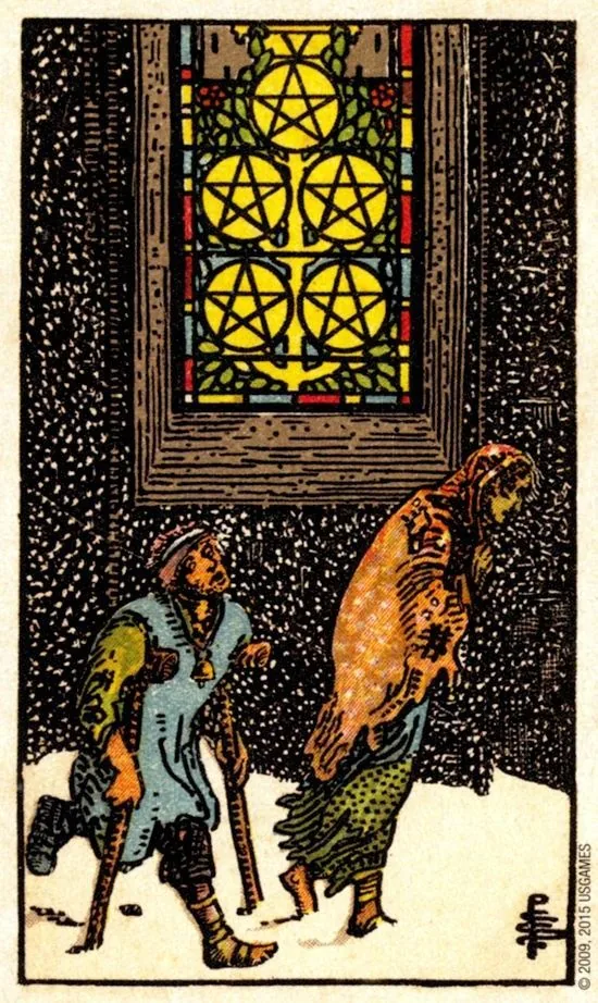 5 of Pentacles card from the Smith Waite Tarot deck