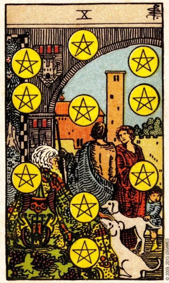 10 of Pentacles card from the Smith Waite Tarot deck