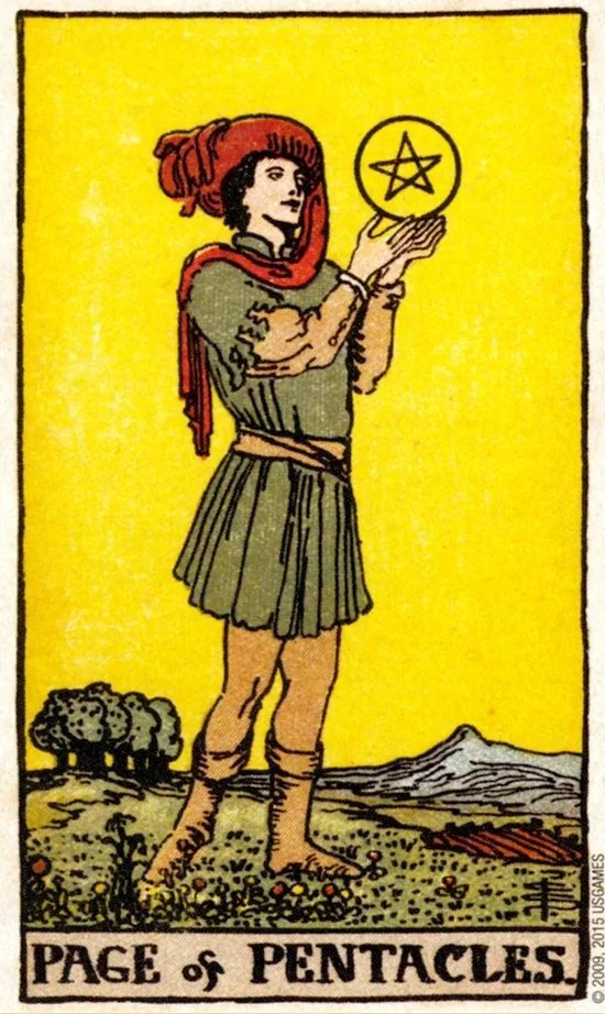 Page of Pentacles card from the Smith Waite Tarot deck
