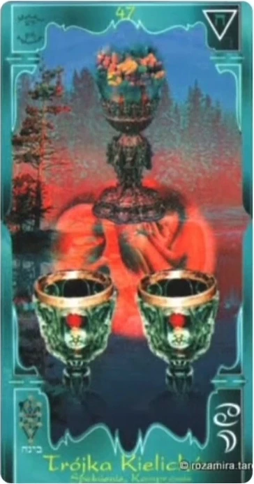 Three of Cups (Trójka Kielichów) card from the Soul Mandala Tarot deck