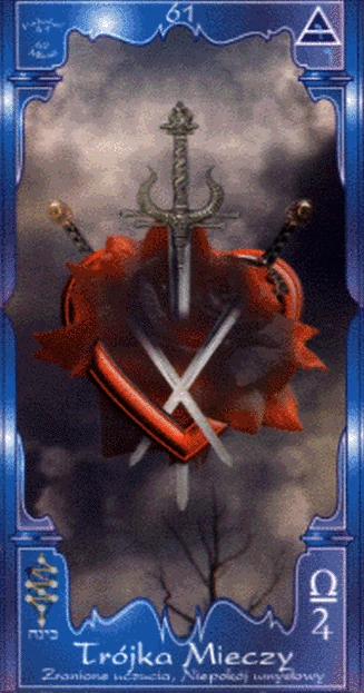 Three of Swords (Trójka Mieczy) card from the Soul Mandala Tarot deck