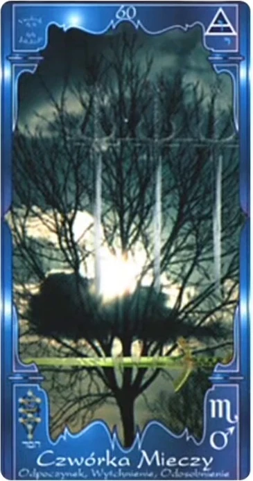 Four of Swords (Czwórka Mieczy) card from the Soul Mandala Tarot deck