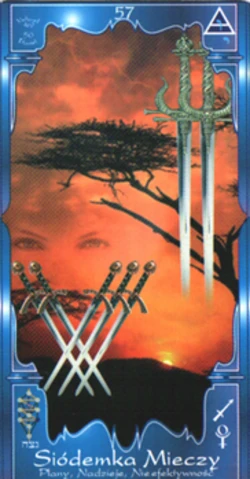 Seven of Swords (Siódemka Mieczy) card from the Soul Mandala Tarot deck