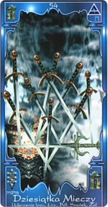 Ten of Swords (Dziesiątka Mieczy) card from the Soul Mandala Tarot deck