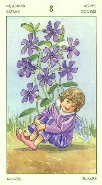 Eight of Chalices card from the Spirit of Flowers Tarot deck
