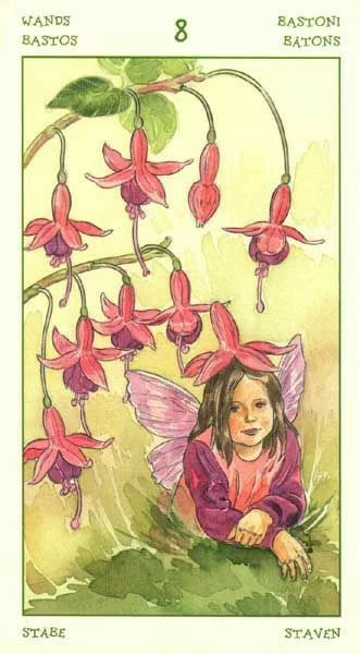 Eight of Wands card from the Spirit of Flowers Tarot deck