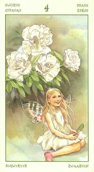 Four of Swords card from the Spirit of Flowers Tarot deck