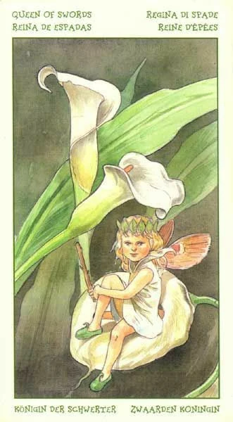 Queen of Swords card from the Spirit of Flowers Tarot deck