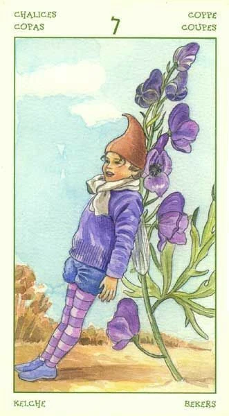Seven of Chalices card from the Spirit of Flowers Tarot deck