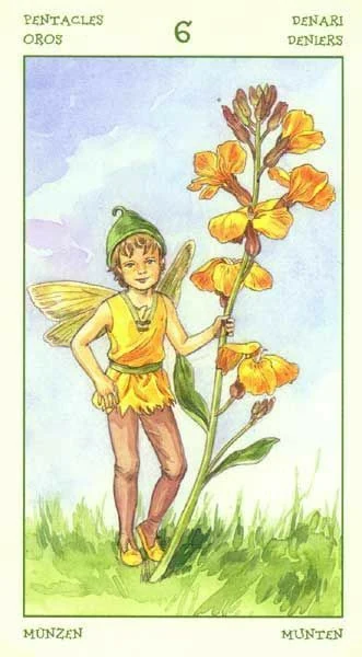 Six of Pentacles card from the Spirit of Flowers Tarot deck