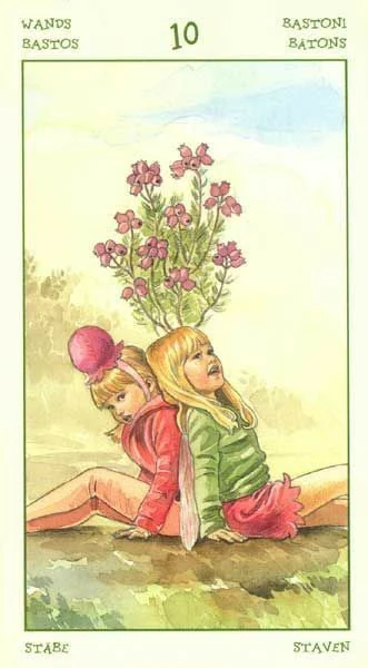 Ten of Wands card from the Spirit of Flowers Tarot deck